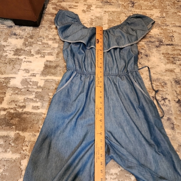 WRAPPER chambray blue belted cropped wideleg jumper, pockets. Size Medium - Picture 14 of 16